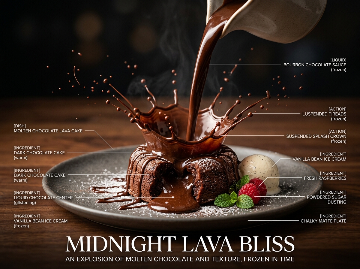 Chocolate lava cake high-speed photography